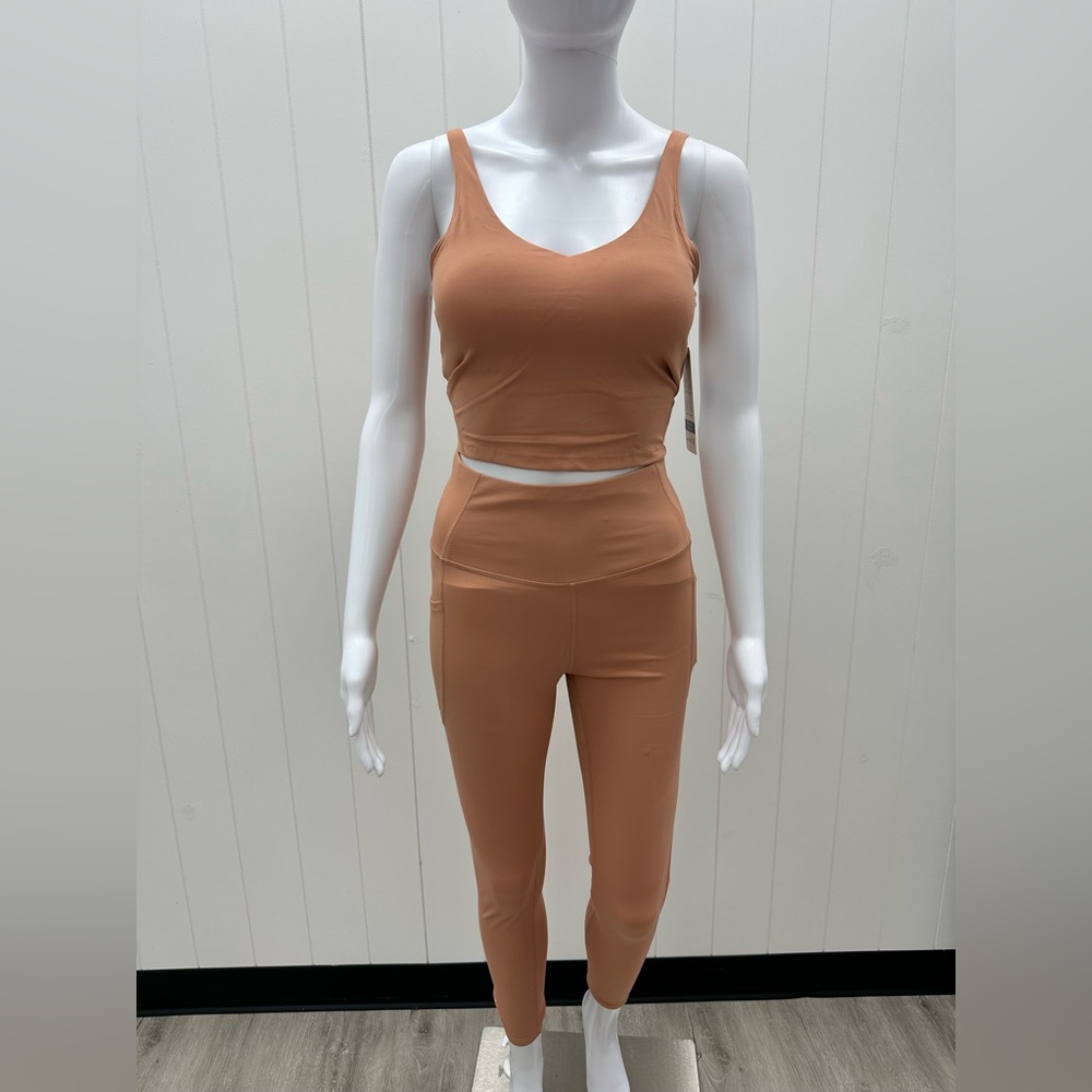 Apricot 2 Piece Pilates Yoga Activewear Workout Set Built in Bra